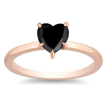 1.50 Carat Solitaire Heart Shape Black Diamond 14K White Gold Engagement Ring Customize Yellow Gold Rose Gold - Blackdiamond