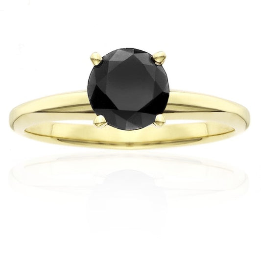 1 Carat Natural Diamond Solitaire Ring Black Diamond Round Cut 14K Yellow Gold Engagement Ring
