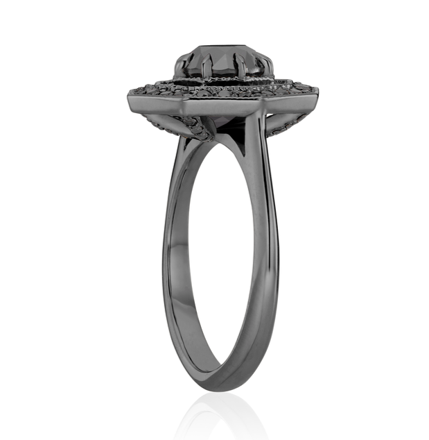 The Octa Black and White Diamond Ring 14k Black Gold Band - Blackdiamond