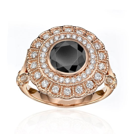 Nile Double Halo Black and White Diamond Ring - Blackdiamond