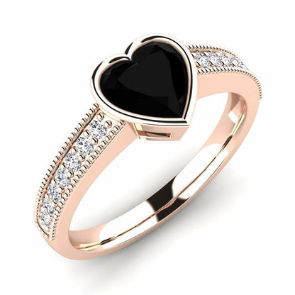 Heart Black Engagement Ring Bella 14K Yellow Gold