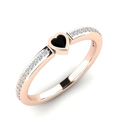 14K Solid Gold Black Natural Diamond Heart Engagement Ring