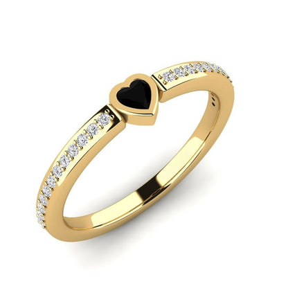 14K Solid Gold Black Natural Diamond Heart Engagement Ring