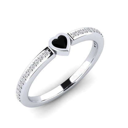 14K Solid Gold Black Natural Diamond Heart Engagement Ring