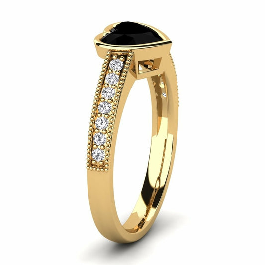 Heart Black Engagement Ring Bella 14K Yellow Gold