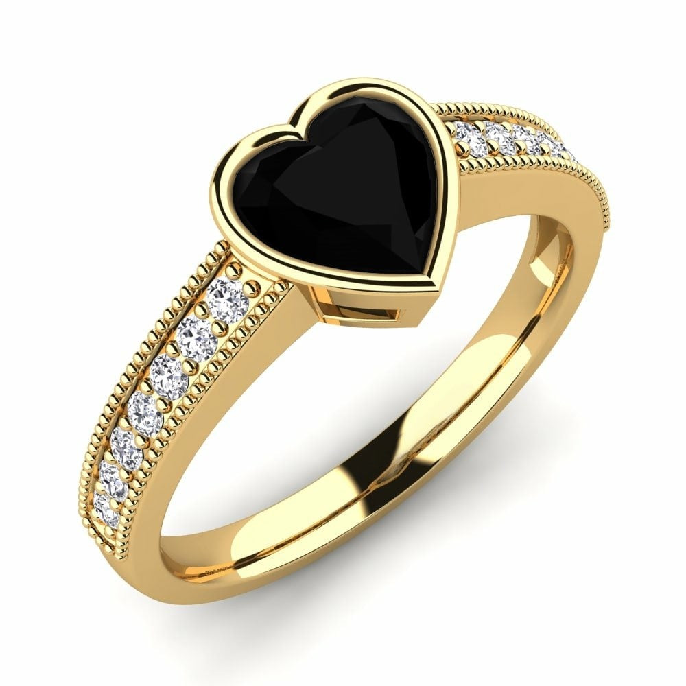 Heart Black Engagement Ring Bella 14K Yellow Gold