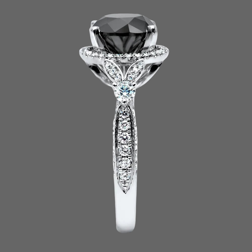 3.53ct Round Black Diamond Halo Engagement Ring 18k White Gold