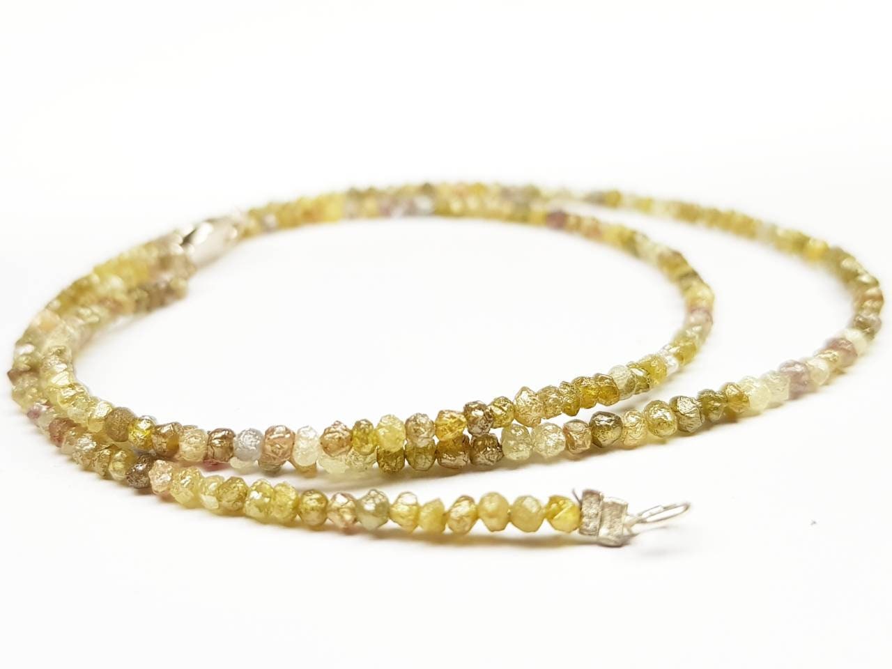 15 Carat Natural Yellow Rough Diamond Beads Necklace With Silver Clap