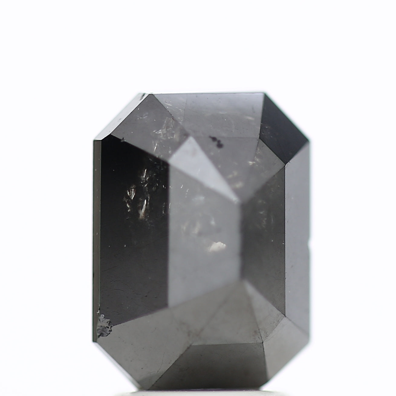 3 Ct Black Emerald Cut Diamond Natural Salt and Pepper Diamond 9.42 MM