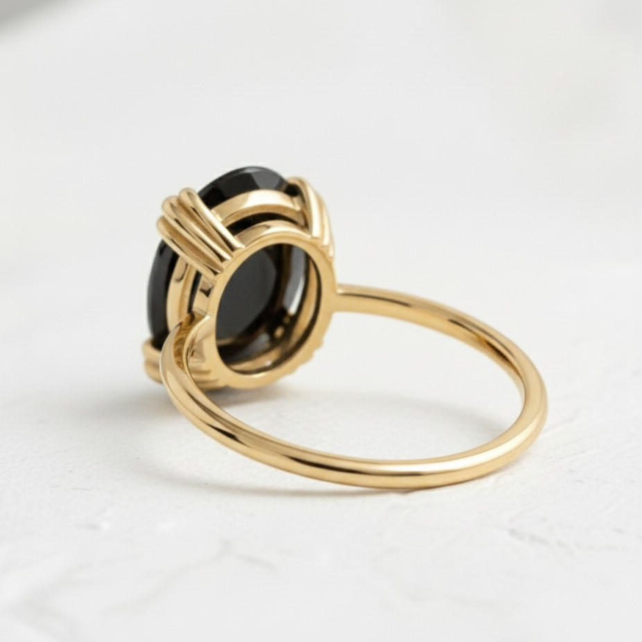5 Carat Black Oval Cut Solitaire Diamond Engagement Ring 14K Yellow Gold