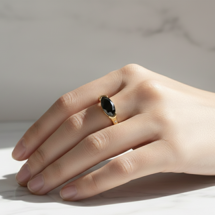 3 Carat Black Marquise Cut Diamond East West Engagement Ring 14K Solid Gold