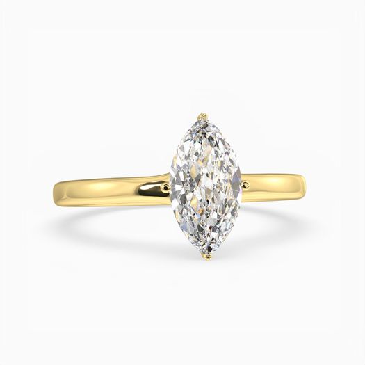 18K Solid Gold Marquise Solitaire  Engagement Ring Amara