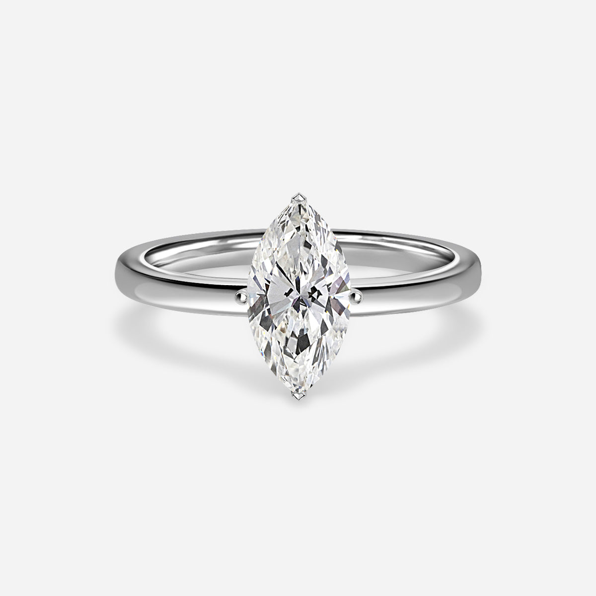 18K Solid Gold Marquise Solitaire  Engagement Ring Amara
