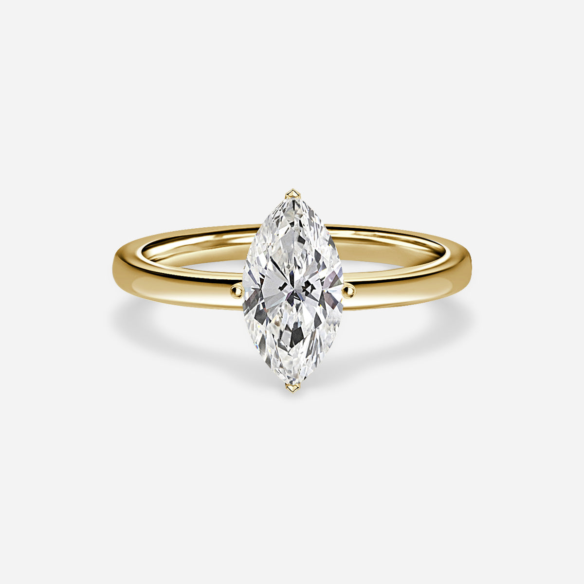 18K Solid Gold Marquise Solitaire  Engagement Ring Amara
