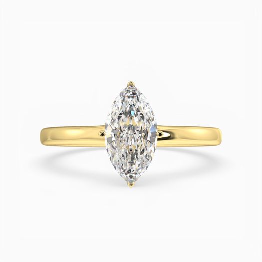18K Solid Gold Marquise Solitaire  Engagement Ring Amara