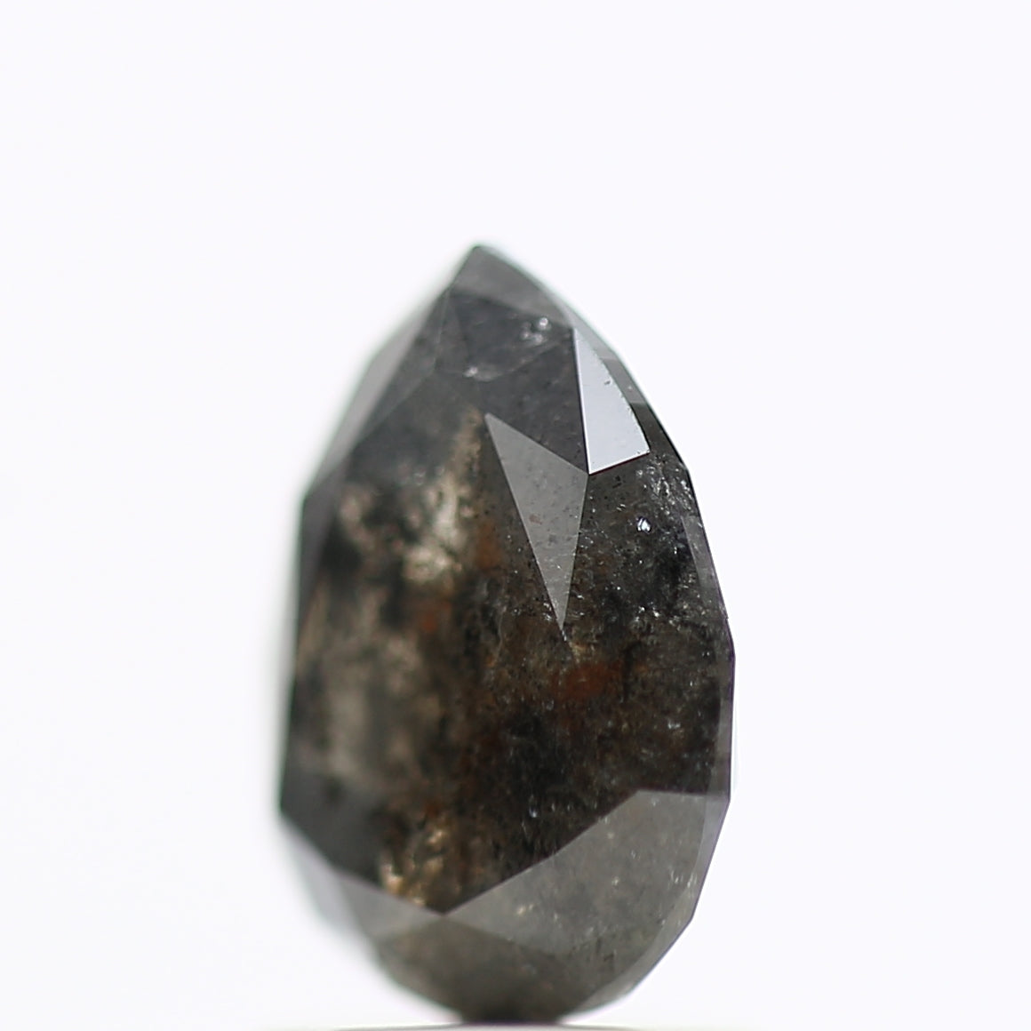 1.38 Carat Brilliant Pear Rose Cut Salt and Pepper Diamond 8.42 MM