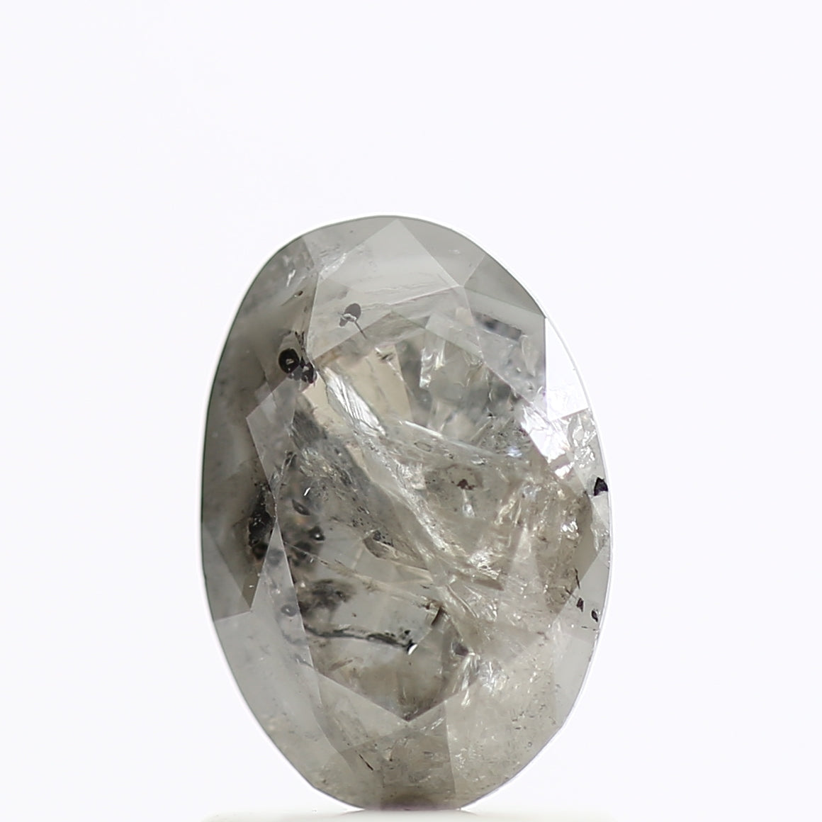 0.91 Carat Rose Cut Oval Gray Salt Pepper Diamond 8.05 MM