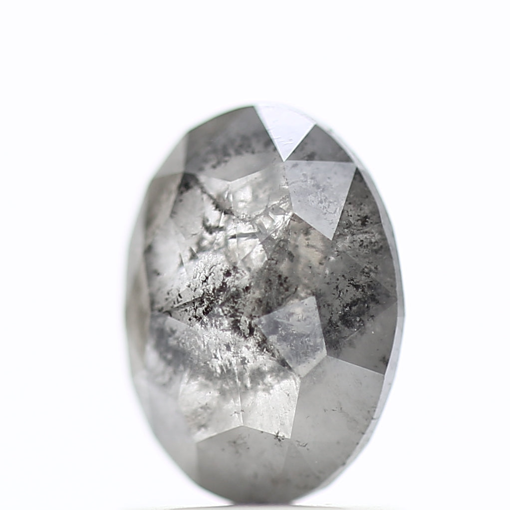 1.31 Carat Natural Salt Pepper Diamond Gray Rose Cut Brilliant Oval 7.72 MM