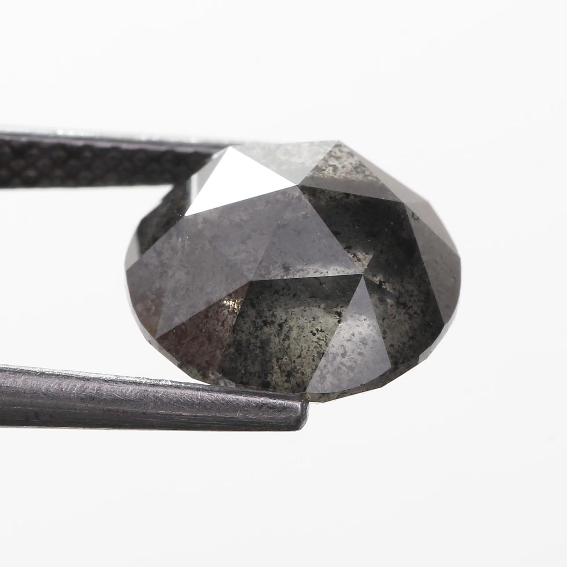 3.65 Ct Round Rose cut Black Salt and Pepper Diamond 9.90 MM