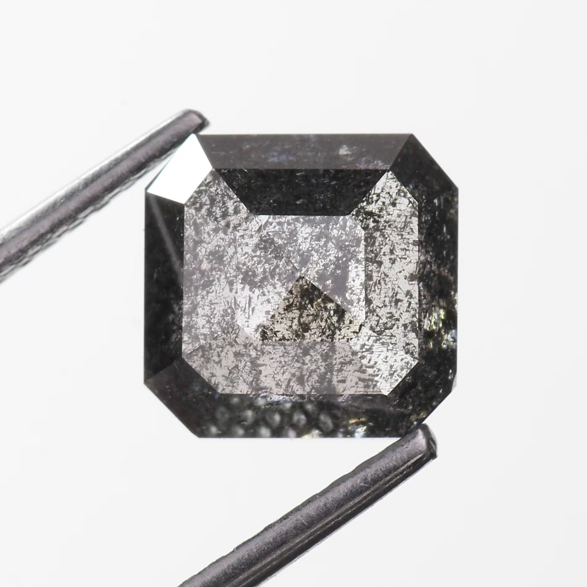 2.72 Carat Emerald Cut Salt and Pepper Black Diamond Natural 7.7 MM
