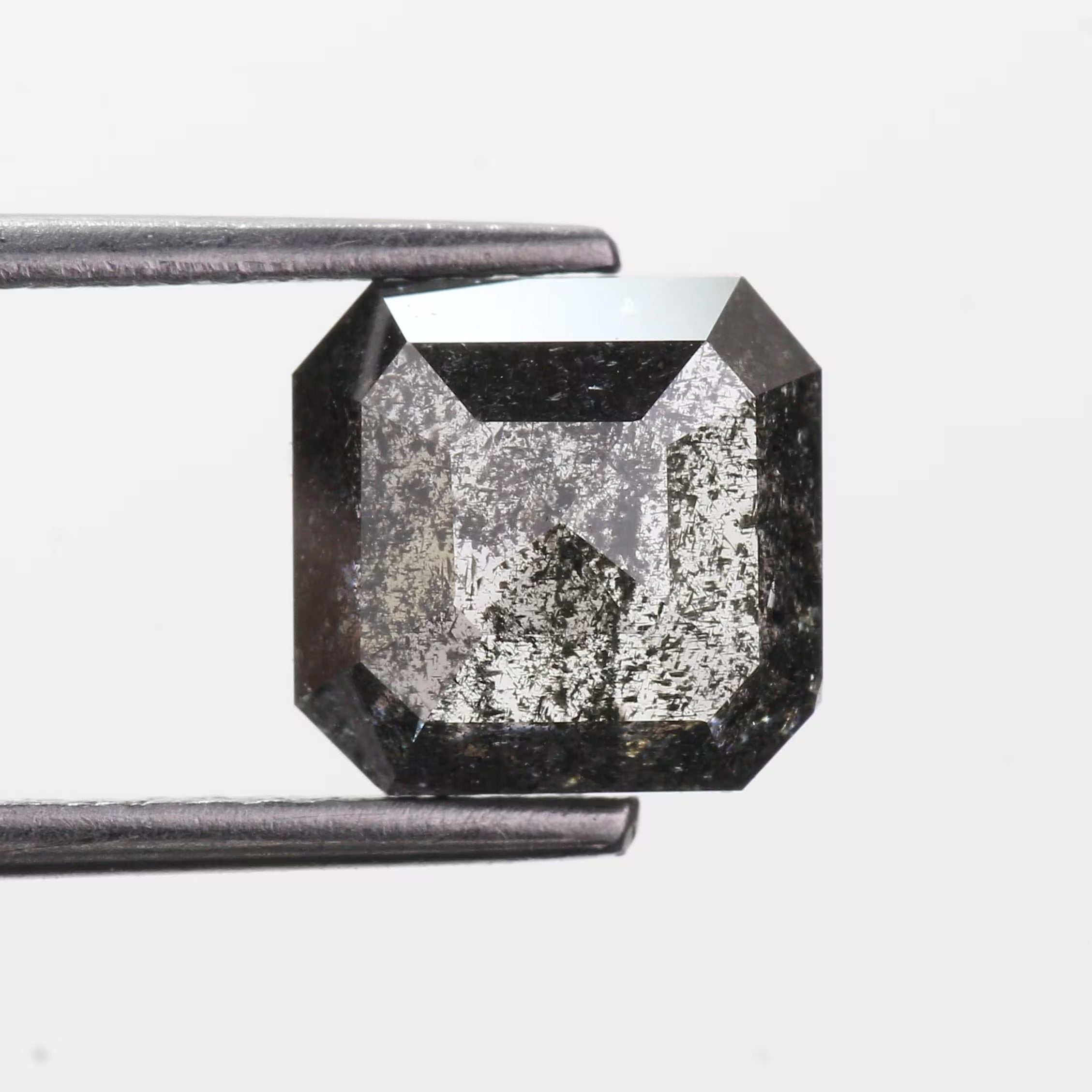 2.72 Carat Emerald Cut Salt and Pepper Black Diamond Natural 7.7 MM