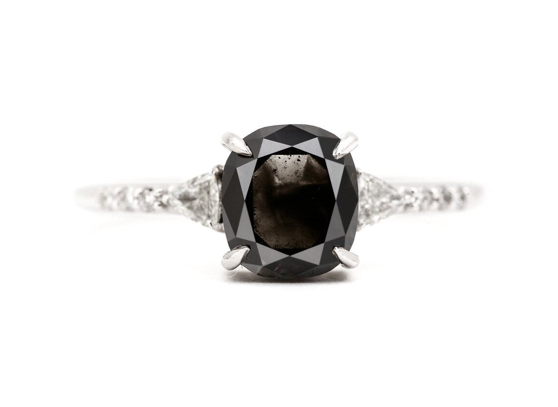 cushion black diamond ring