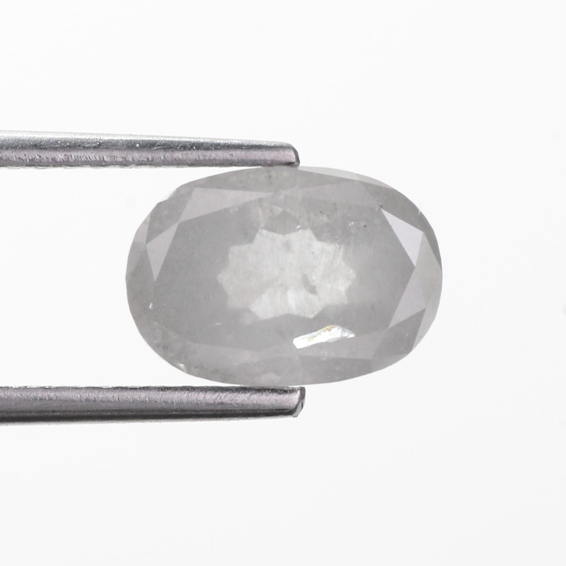 2 Carat Salt and Pepper Diamond Oval Natural Milky Gray 9.10 MM