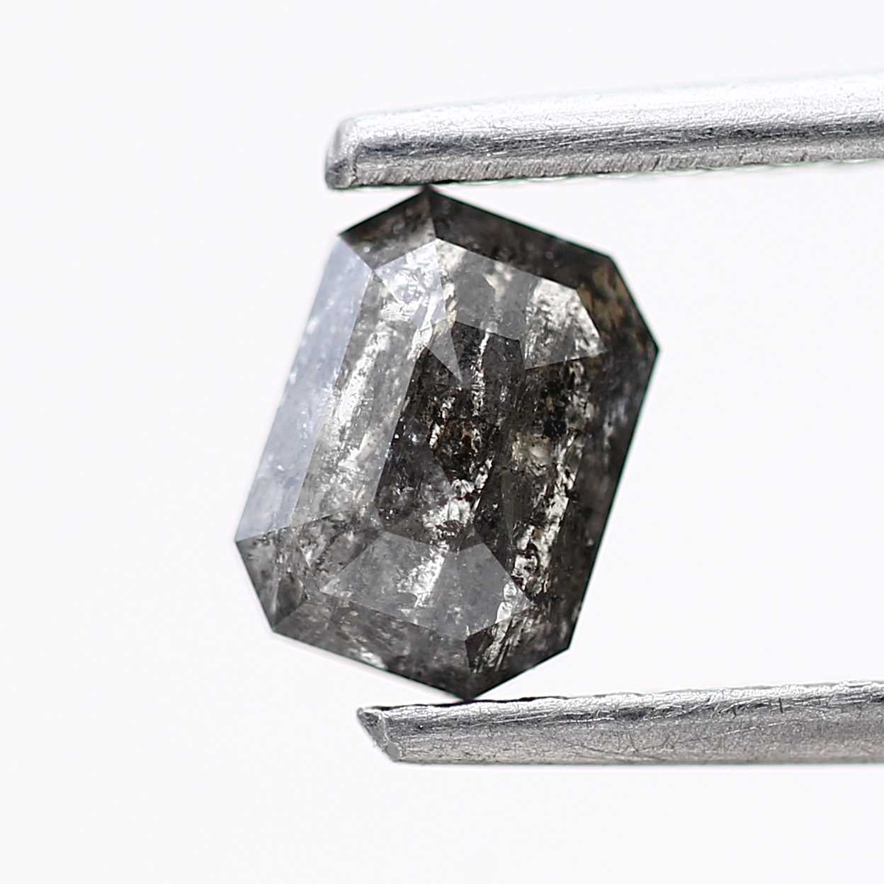 0.48 Carat 5.58 MM Natural Gray Emerald Cut Salt and Pepper Diamond - Blackdiamond