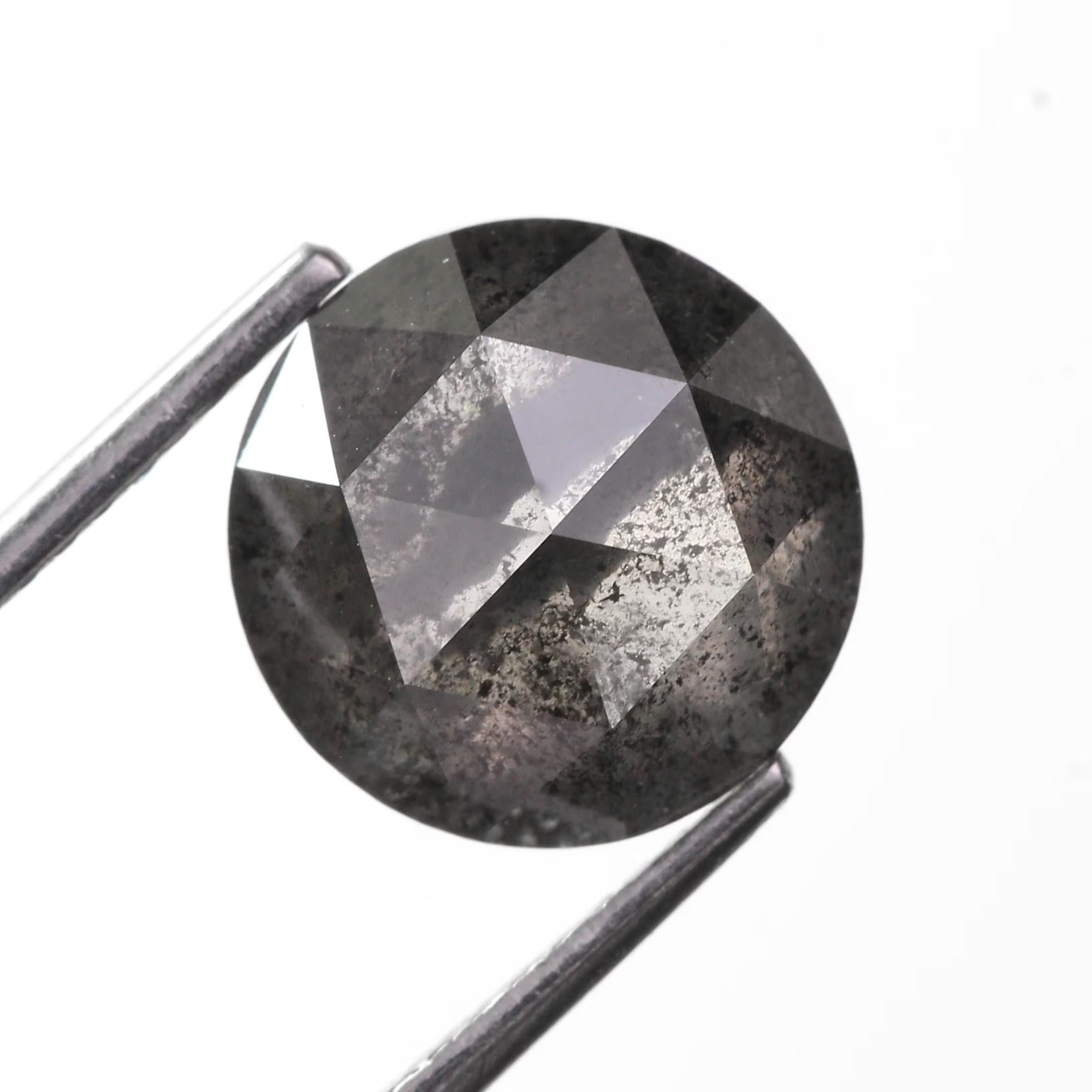 3.65 Ct Round Rose cut Black Salt and Pepper Diamond 9.90 MM