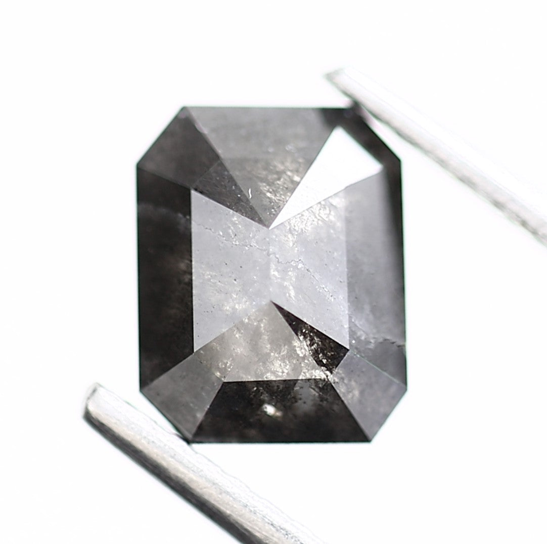 1.40 Carat 7.20 MM Salt and Pepper Diamond Emerald Cut Natural Gray - Blackdiamond