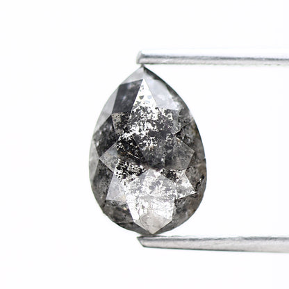 1.76 Carat Natural Gray Rose Cut Salt and Pepper Pear Diamond 9.68 MM