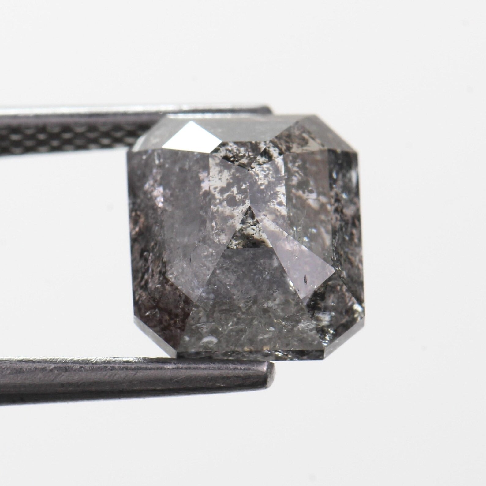3.17 Carat Salt and Pepper Diamond Emerald Natural Speckled 8.3 MM