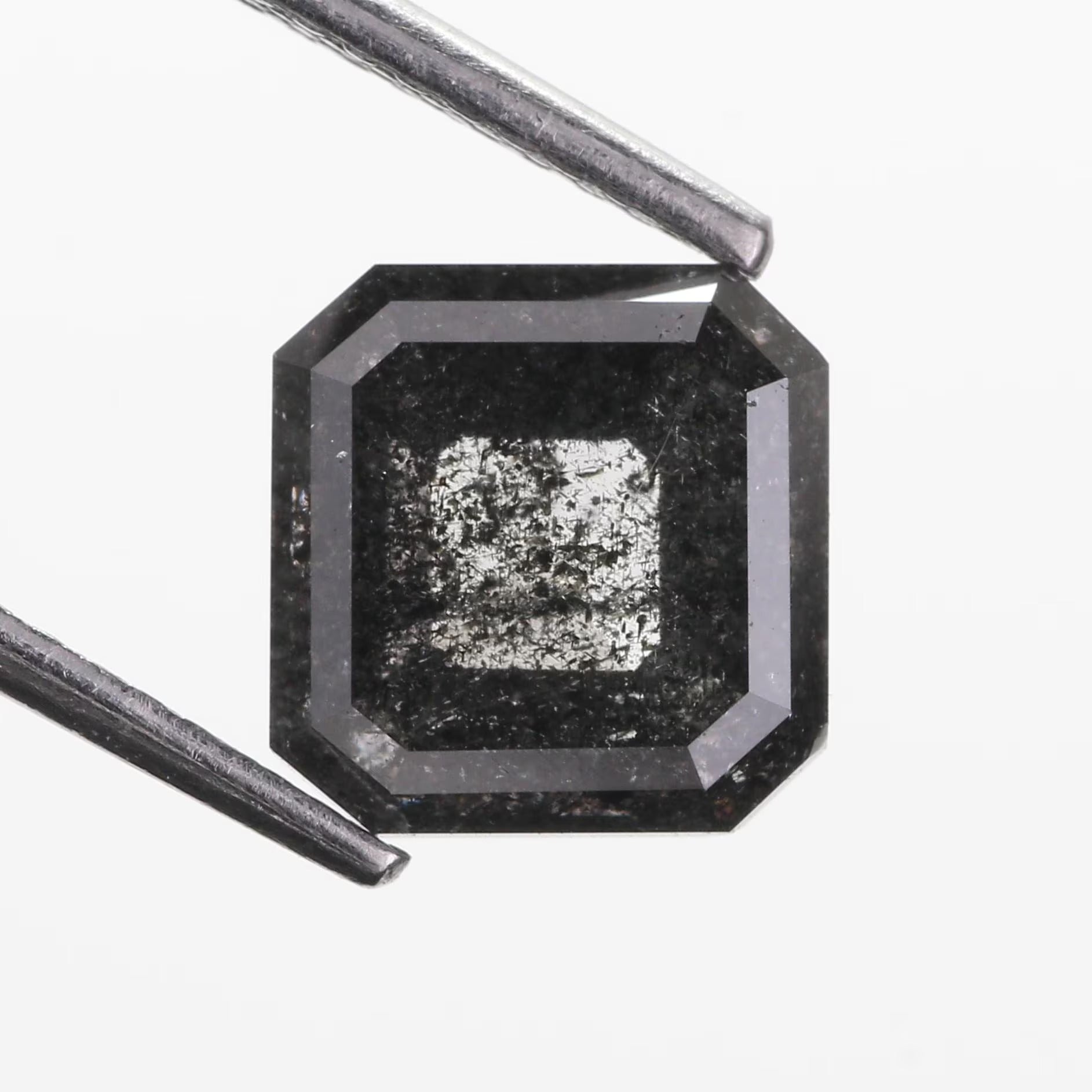 2.72 Carat Emerald Cut Salt and Pepper Black Diamond Natural 7.7 MM