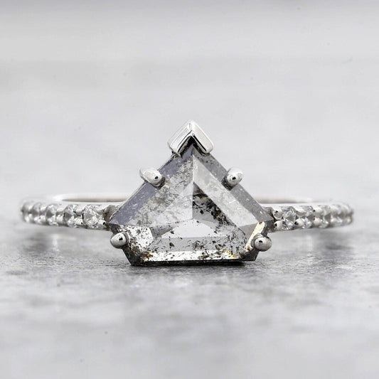 shield salt and pepper gray diamond ring