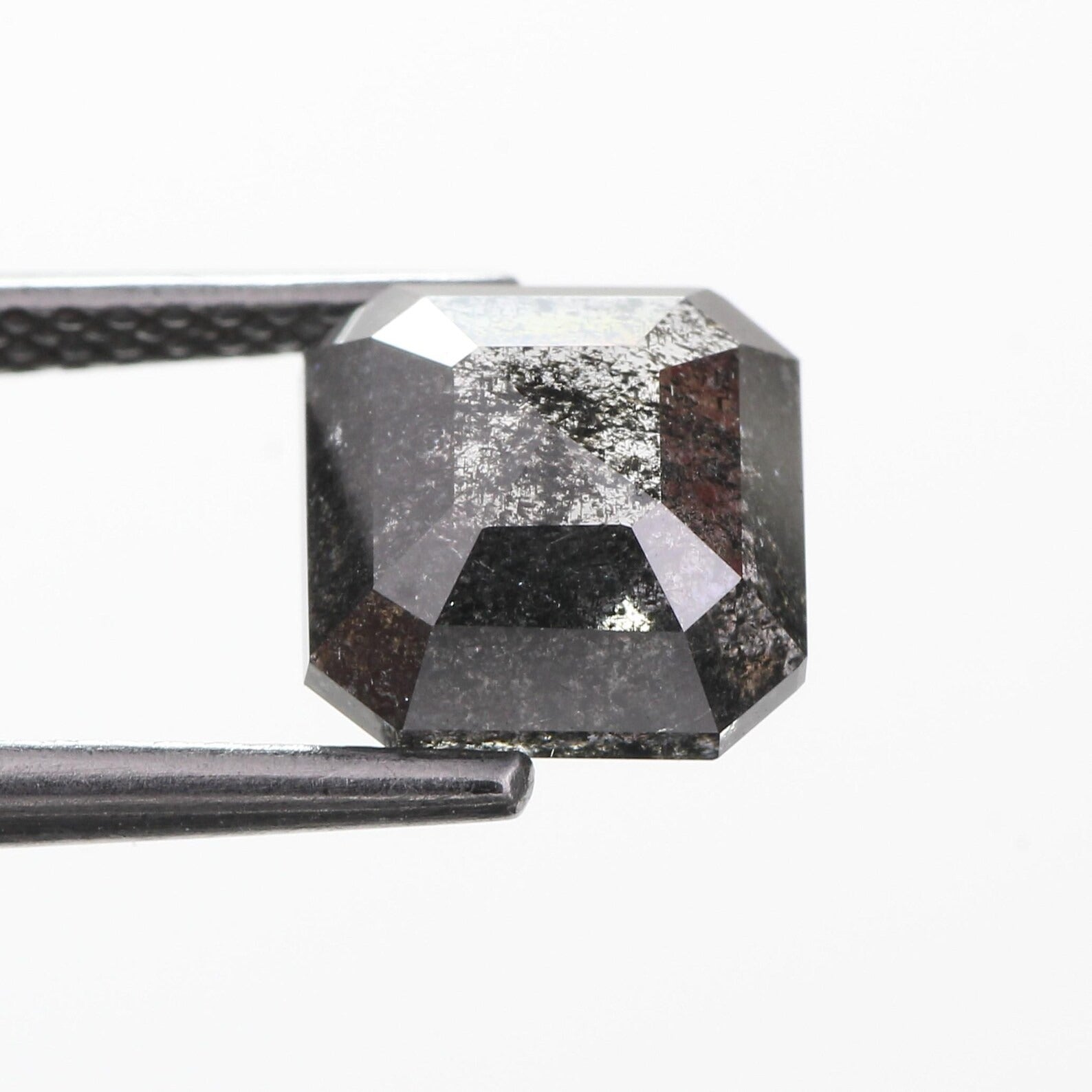 2.72 Carat Emerald Cut Salt and Pepper Black Diamond Natural 7.7 MM