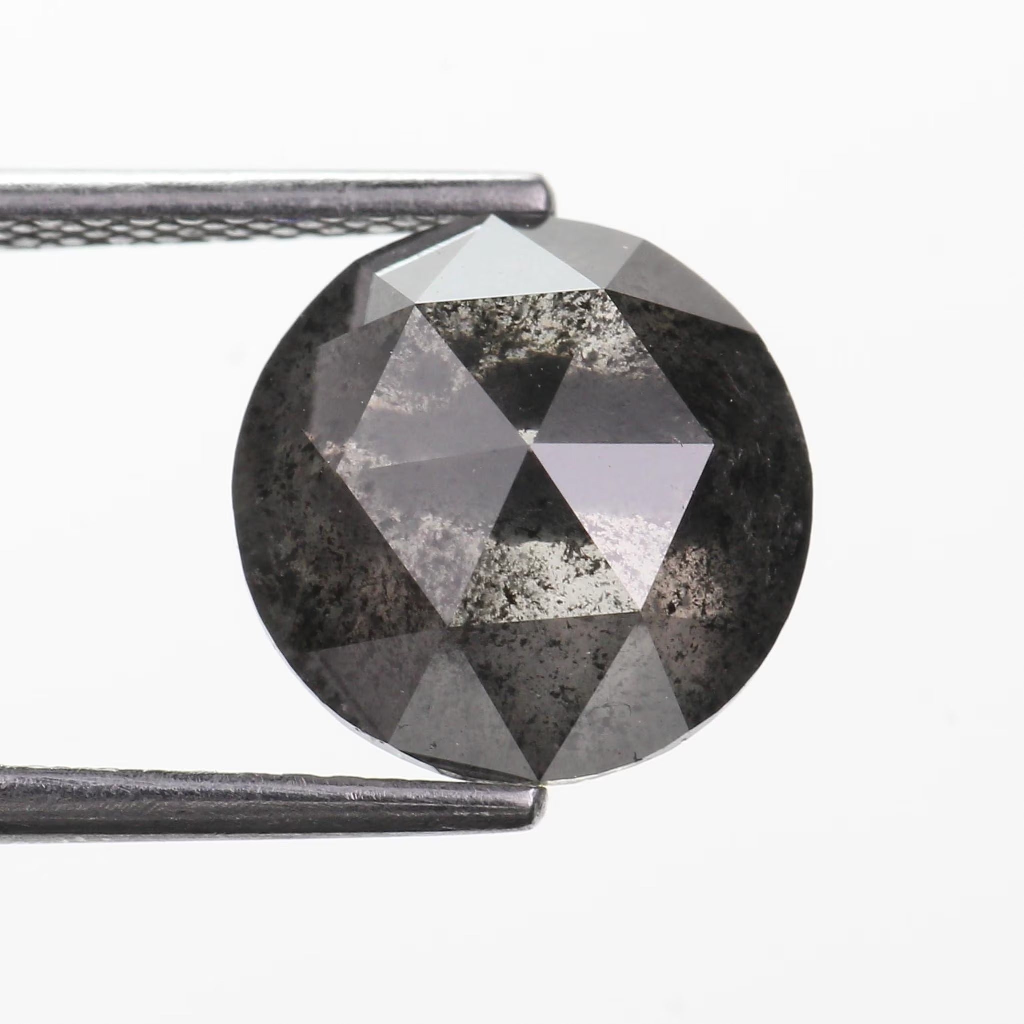 3.65 Ct Round Rose cut Black Salt and Pepper Diamond 9.90 MM