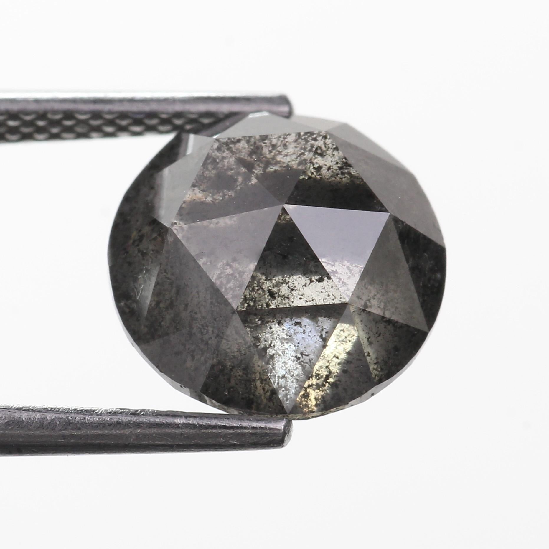 3.65 Ct Round Rose cut Black Salt and Pepper Diamond 9.90 MM