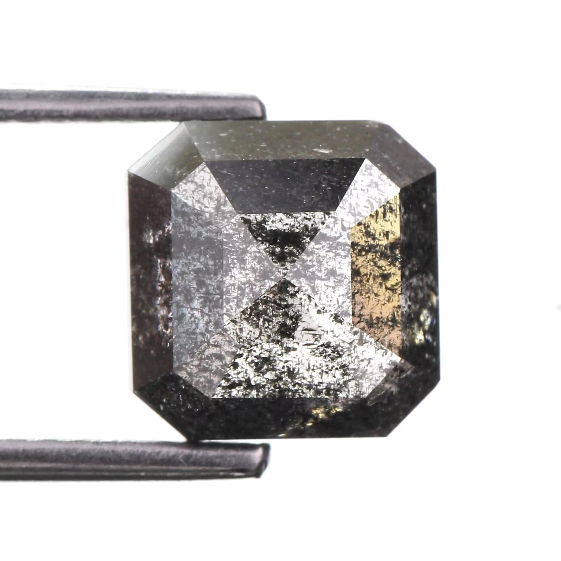 2.72 Carat Emerald Cut Salt and Pepper Black Diamond Natural 7.7 MM