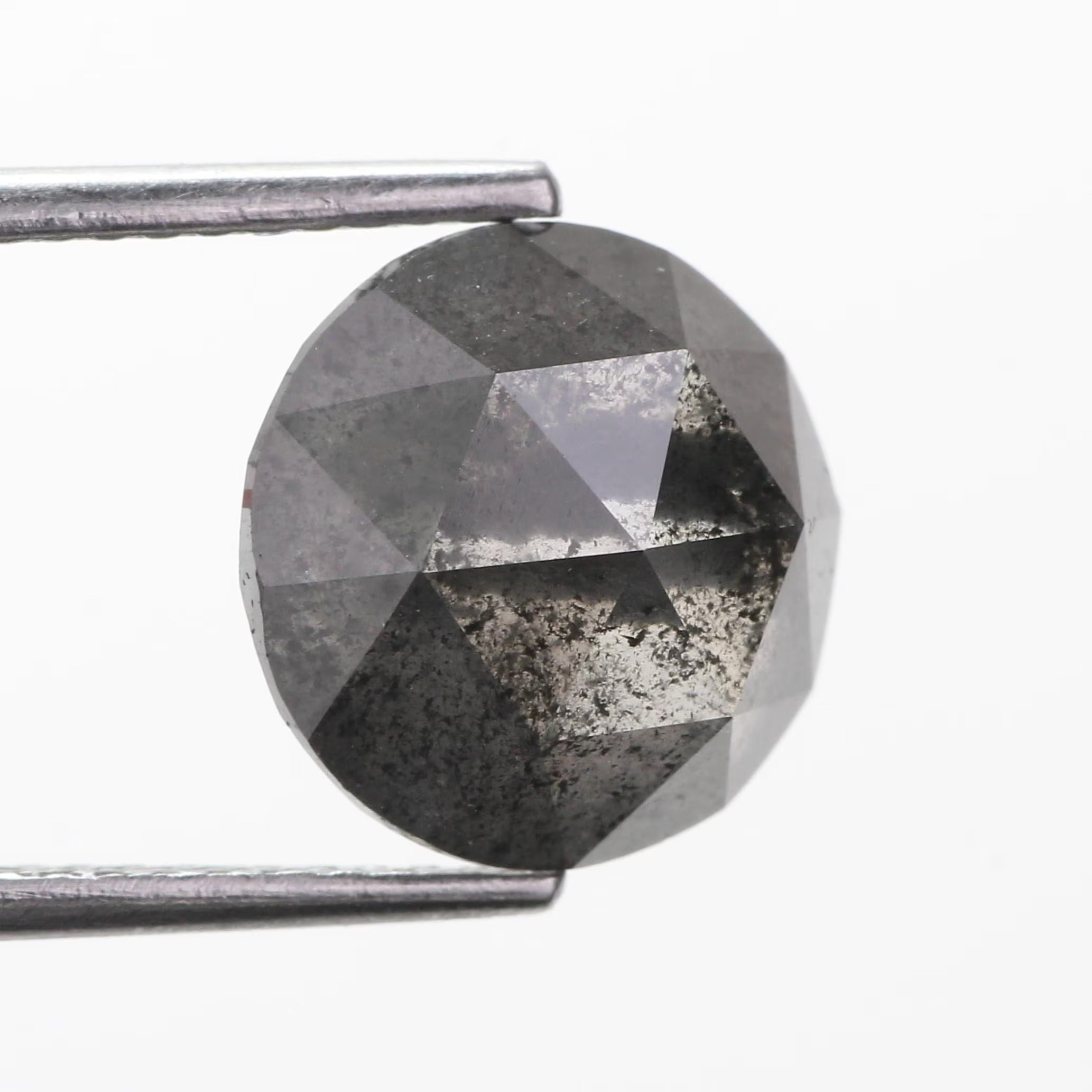 3.65 Ct Round Rose cut Black Salt and Pepper Diamond 9.90 MM