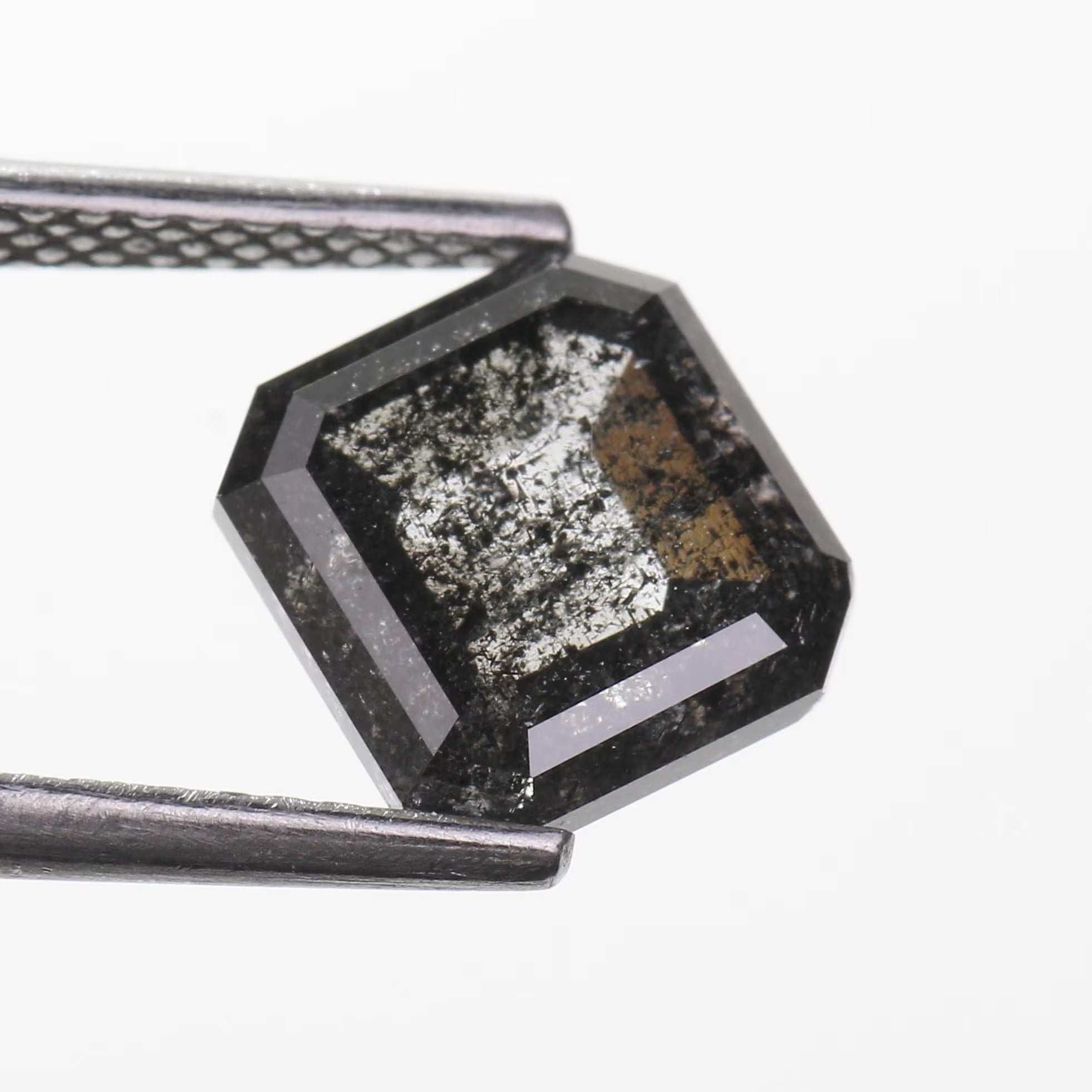 2.72 Carat Emerald Cut Salt and Pepper Black Diamond Natural 7.7 MM