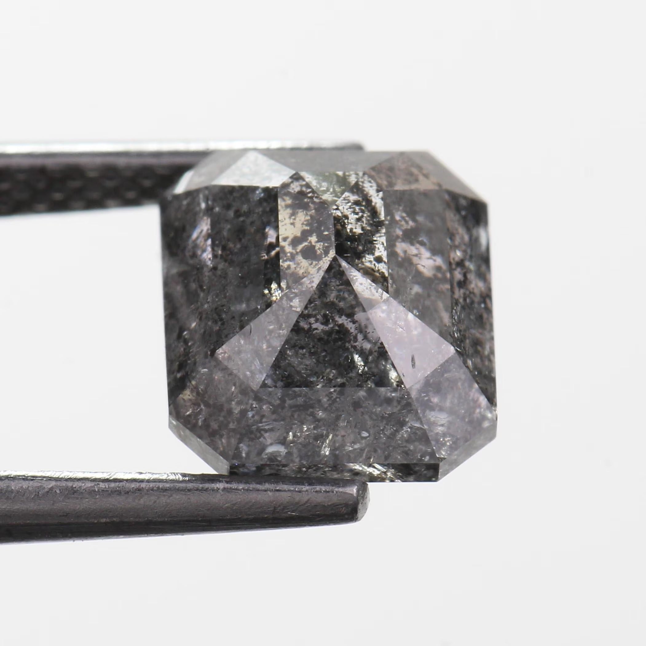 3.17 Carat Salt and Pepper Diamond Emerald Natural Speckled 8.3 MM