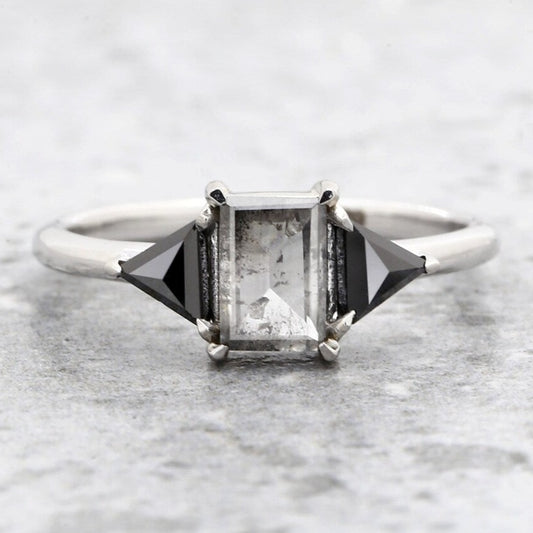 salt and pepper rectangle diamond ring gray 