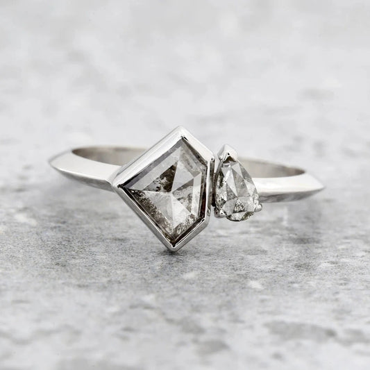shield salt and pepper diamond ring