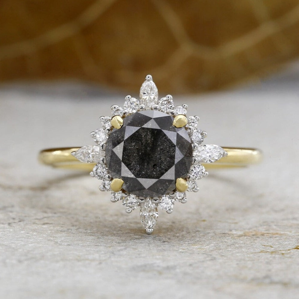 round salt and pepper diamond ring