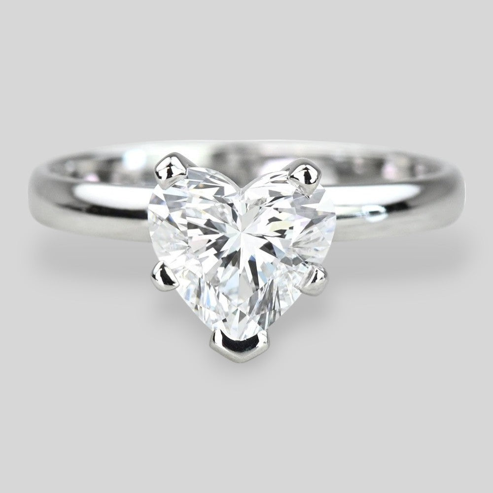 1.50 Carat Lab Grown Heart Diamond Solitaire Engagement Ring 14K / 18K Solid Gold