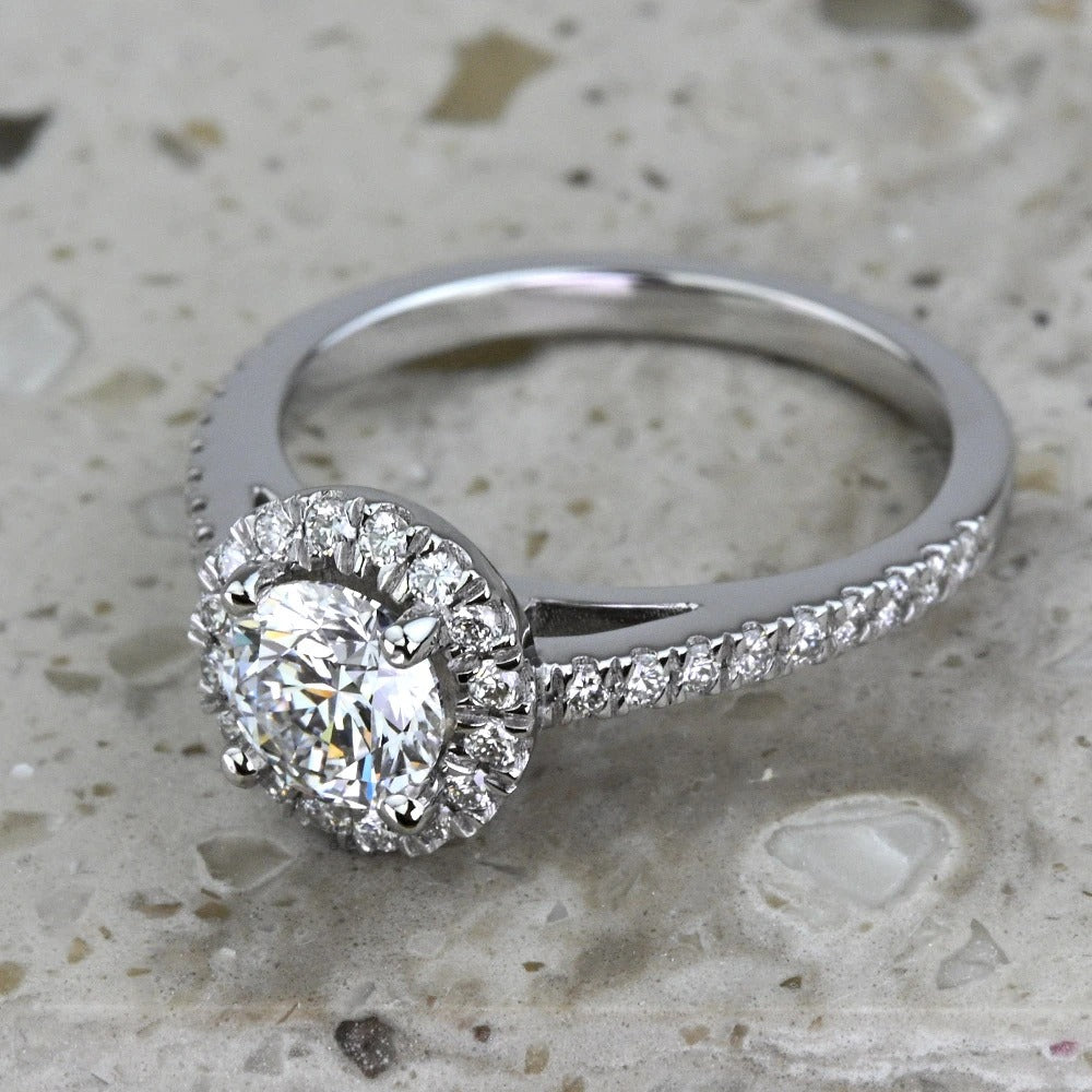 1 Carat Lab Grown Round Diamond Floating Halo Engagement Ring