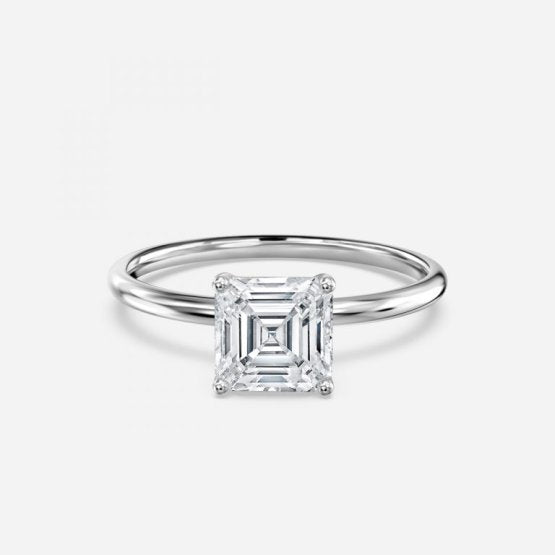  Asscher Solitaire Engagement Ring 14K / 18K Solid Gold