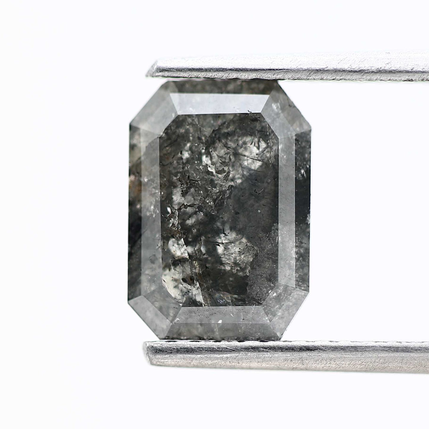 1.44 Carat 9 MM Natural Gray Emerald Cut Salt and Pepper Diamond - Blackdiamond