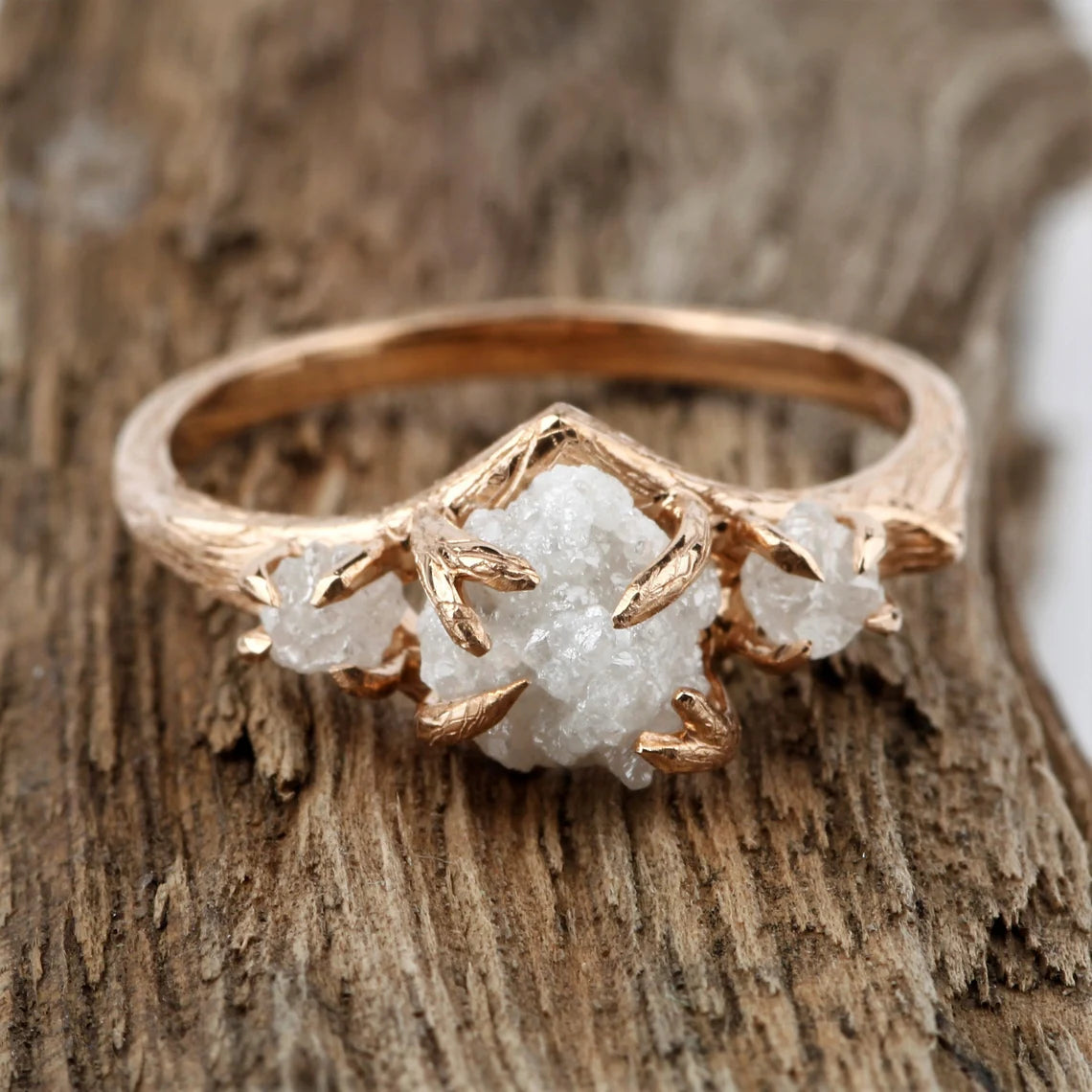 14K twig rough diamond ring