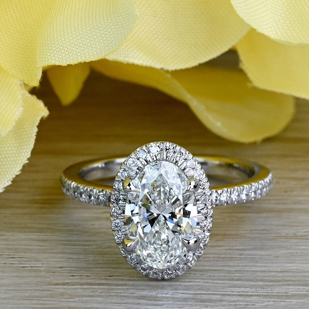 1 Carat Lab Grown Oval Diamond Delicate Halo Engagement Ring